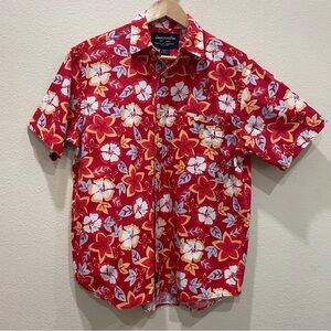 Abercrombie & Fitch Red Hawaiian Camp Collar Shirt Mens L Floral Resort Vacation